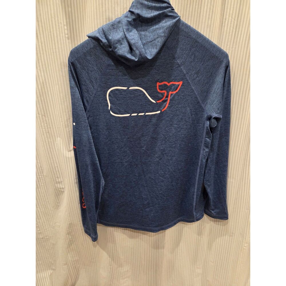 Vineyard Vines Men Performance Hoodie Tee Blue Whale Outline Long Sleeve Size S